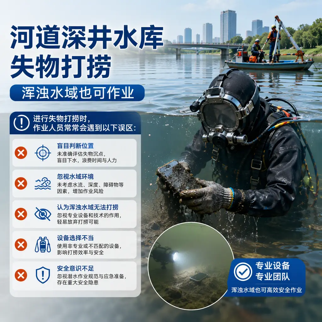 河道深井水库失物打捞，浑浊水域也可作业张北