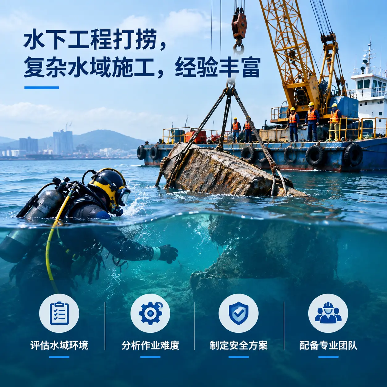 水下工程打捞，复杂水域施工，经验丰富张北